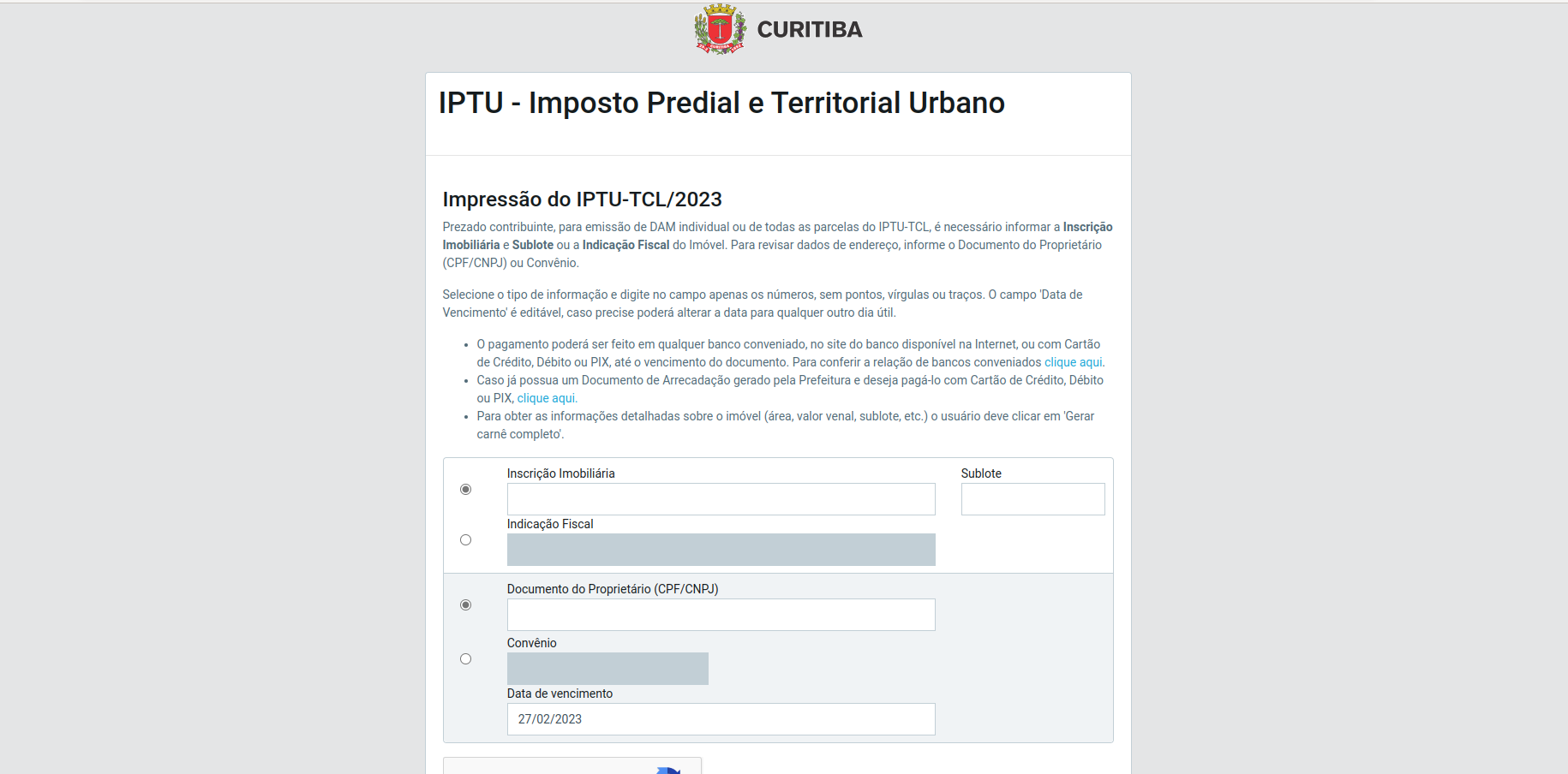 pagamento do IPTU Curitiba 2024