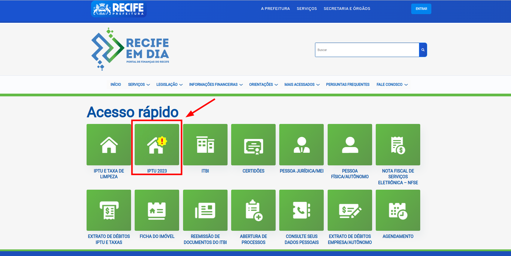 área de Acesso Rápido do Portal Recife em Dia