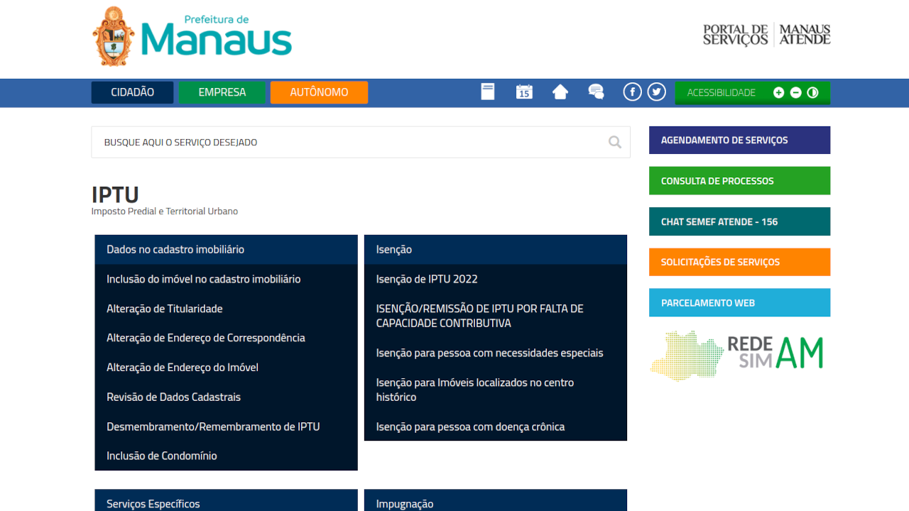 site para consulta do IPTU em Manaus