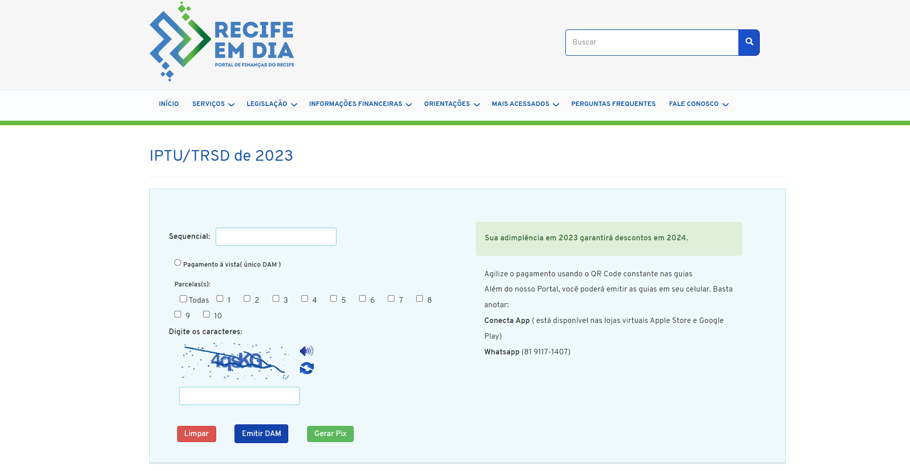 Parcelamento do IPTU 2024 - Portal de Finanças de Recife