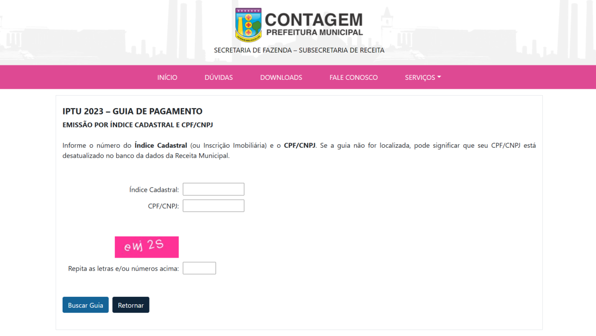site Prefeitura de Contagem